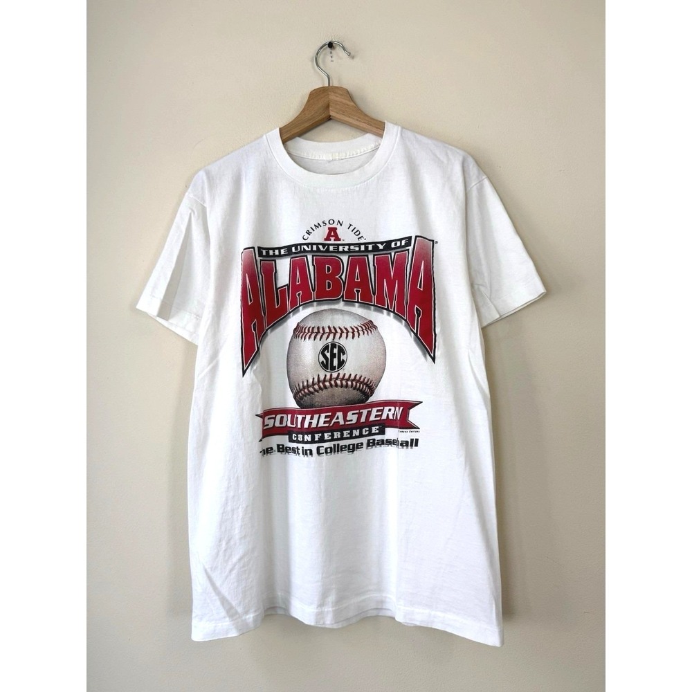 Vintage 90's University of Alabama SEC NCAA Baseball Graphic White Tee Shirt - M